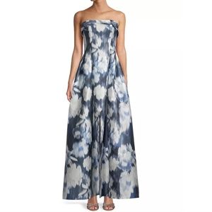 Sachin & Babi Brielle Floral A-Line Gown, size 8, Blue Ikat Floral, NWT